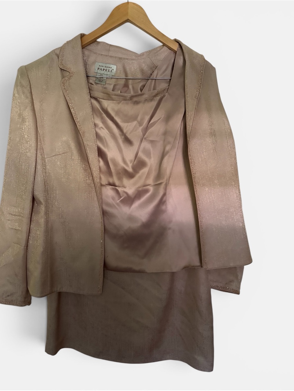 Adrianna Papell Shimmery Blush-Petal Blazer & Skirt Set